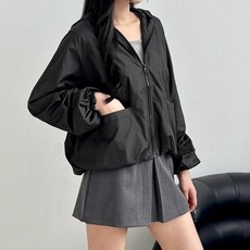 아워니즈 여성 세미 크롭 후드 집업 바람막이