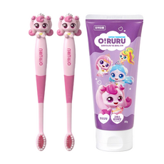 캐치티니핑 하츄핑 아동 칫솔 2개 고불소 충치예방 치약 80g 1개, 1세트