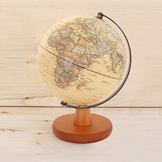 復古地球儀，清晰地圖標示，穩固木質底座，居家裝飾擺件，地理學習教具, 米色