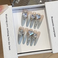 爆閃蝴蝶碎鑽穿戴甲 氣質高級感美甲貼片, 1個, 蓝钻缪斯【细狗尖】,M, 蓝钻缪斯, 细狗尖