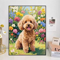 강아지 그림 그리기 유화 푸들그림 일러스트 취미 DIY 핸드페인팅, 1세트, A30x40cm