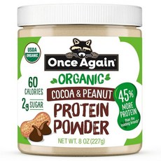 Once Again 초콜릿 땅콩 단백질 파우더 - 식물성 단백질 9g 설탕 2g - 유기농 코코아 및 땅콩 버터 파우더 - 60칼로리 GMO 프리 비건 글루텐 프리 인증 -, 1개