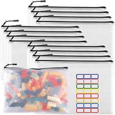 24개 대형 메시 지퍼 파우치 파일 가방 YOPCDJ 재사용 가능한 정리용 교실 보드게임 저장 퍼즐 검정, Black 12pcs/A4