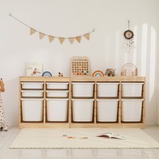 玩具收納櫃 實木收納櫃 兒童收納架 書架 超大容量玩具柜 置物櫃 蒙氏兒童 多層抽屜式收納架, 抽屜式三排八層,松木板厚度1.7CM(包含收納盒)