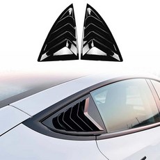 155261 테슬라 모델 3 2021 2022 2023 2024 2025 2026 쿼터 윈도우 루버에 적합 스포츠 스타일 긁힘 방지 측면 창문 커버 2팩 (브라이트 블랙), 밝은 블랙