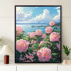 실십자수 꽃 프린트 십자수, 40x50, 유화 세트 내부프레임+붓+페인트, r0103 카멜리아