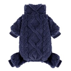 강아지 스웨터 플리스 터틀넥 겨울 강아지 옷 소형견 여아 남아용 따뜻한 플리스 강아지 파자마 우주복 애완동물 옷 강아지 스웨터 파자마 강아지 점프수트 강아지 의상 로즈 핑, Dark Blue