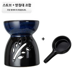 치즈퐁듀 그릇 퐁듀팟 난로 도자기 치즈 스파 오일 퐁듀화로, 1개, 1_블루블랙 화로+홀더