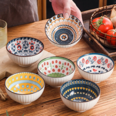 보헤미안 도자기 그릇 가정용 예쁜 밥공기 반상 기세트300ml, 1개, 식기세트 6p, 믹스컬러