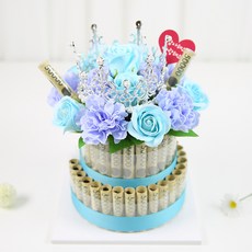 티아라 LED 비누꽃 용돈케이크, 1개, 2단-블루