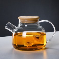 [로하티] 리빙로더 내열 유리 차주전자(1L) (대나무뚜껑), 1개, 1L, 투명