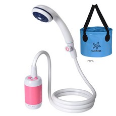 야외 샤워 전기 기숙사 농촌 렌탈 하우스 휴대용 야외샤워기 실외, 1개, 핑크 샤워 + 파란색 접이식 양동이 (20 리터)