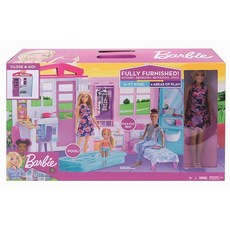 바비 돌하우스 휴대용 1층 놀이 세트 수영장 및 액세서리 포함 Barbie Dollhouse, 상품명참조, 1개