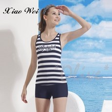 泳之美 經典條紋款二件式泳裝 (M-XL) 時尚顯瘦，小薇的店推薦, XL