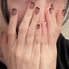 유니스뮬라 네일팁 투명 블랙 프렌치 심플 숏팁 U219, 1개