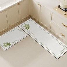 심플 일용 미끄럼 방지 주방 규조토 발매트, 연두 플라워 주방발매트
