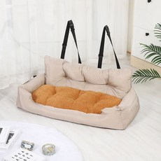견카시트 면 쿠션겸용 강아지 차량용 애견용 편안한 카시트 이동식 보호 세탁가능, F. 방수형 미색 10x4x37CM