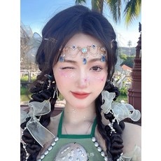 알라딘 자스민 공주 머리장식 악세사리 여행 이국적인, 파란색 이마 장식