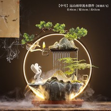 創意中式循環陶瓷流水器噴泉招財客廳辦公室桌面生財擺件開業禮品, 版中號40圈(雨簾)展翅高飛