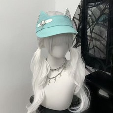 1gangster inn原創貓耳空頂帽防曬空頂帽子百搭速干遮陽帽亞文化, 1個, 白猫耳薄荷蓝空顶帽