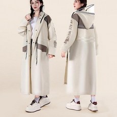 레인코트 허리조절 남녀공용 패션 방수 투명창 롱 코트형 후드 오버핏 우비 [1EA 또는 1set 구성]