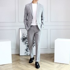第二版泡泡紗高級格紋男士夏季西裝套裝