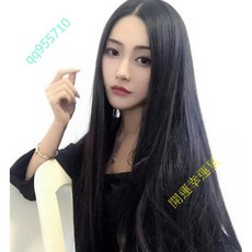 幸運星 台灣發貨 整頂假髮 Cosplay直播 假髮女長直髮 隱形無痕中分黑長直仿真長髮 韓國氣質 自然假髮套, 1個, A5斜瀏海(大波浪),黑色假髮+髮網