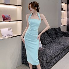 法式小衆掛脖性感吊帶連衣裙夏季女裝2026年新款修身顯瘦包臀裙子, M