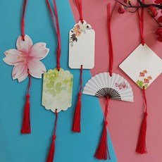 臺灣出貨 創意幼兒園許願卡吊樹卡心願卡懸掛件吊牌兒童開學祝福空白卡片紙, 心語心願組合30張+紅絲+紅蘇, 1個