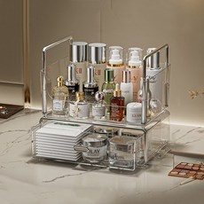 아크릴 화장품 수납함 메이크업 박스 스킨케어 수납용 정리함 서랍형 투명 정리박스, 홈형 투명색 이층, 1개