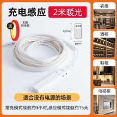 good 插電充電人體感應燈帶自粘燈條客廳臥室牀頭櫃鏡子氛圍燈, 1個, 充電款 2米硅膠燈帶 2種感應+常亮,溫馨暖光 3000K