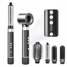 RichMagic 6in1 에어랩 다기능 스타일러 BLDC모터 초고속 헤어드라이기 초경량 가정용 고데기 스트레이트 브러시 라운드 브러시 가성비, 다크 그레이, 1세트