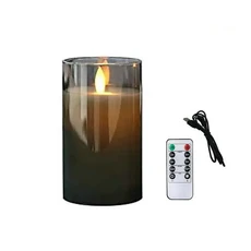 led 촛대 촛불 양초 캔들 USB 충전식 가짜 초 기둥 세트 흔들리는 심지 파라핀 원격 제어 타이머 유리 조명, [02] Golden glass, [03] 1pc Height15cm only, 1개