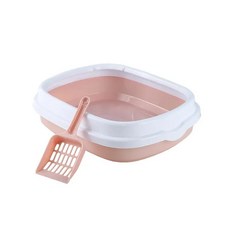 반폐쇄 고양이 쓰레기통 침대 팬 반려동물 청소 목욕 대야 물튀김 방지 변기 샌드박스, 1개, 4. pink