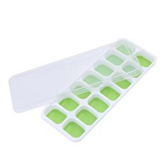 【無品牌】-14格方形軟底硅膠冰格模具製冰盒DIY自制冰淇淋冰塊模具帶蓋, 綠色:無尺寸