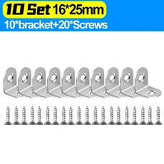 스테인레스 스틸 코너 브래킷 L 직각 커넥터 가구 캐비닛 패스너 버팀대 나사가있는 선반 지원, 01 10 Set-16x25mm