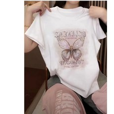 유니픽 여성 여름 나비 프린트 반팔 티셔츠zhb