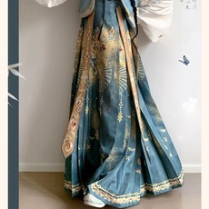 花紀初桃原創 【晴川】 漢服 女 明製立領異域風加絨馬甲馬麵裙 日常款, 1個, 綠色馬面裙【單件無飄帶】,XS