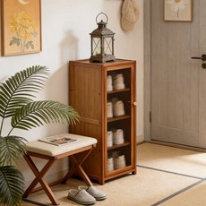 쿠리브 현관 신발장 천연 소재 신발장정리대 틈새수납장, 4단, 월넛