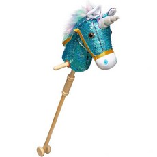 HollyHOME Sequin 유니콘 스틱 말 수공예 취미 말 나무 바퀴가 달린 스틱 위에 진짜 포니 니어링과 질주 소리가 푹신한 유니콘 토이 블루 36인치AA 배터리 필요, Blue