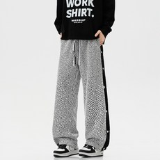 條紋直筒全開排扣籃球褲 高街運動休閒長褲 男款寬鬆學生衛褲男團體服