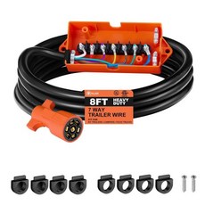 SAE 7핀 트레일러 플러그 코드 배선 하네스 접속 박스 포함 내구성 강한 방수 이중 커넥터 조명 브레이크 제어용 7선 인라인 케이블 8피트, 8 피트
