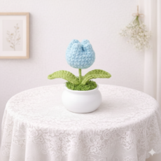 아이루리 플러피 가든 니트 튤립 뜨개 화분 조화 꽃 홈데코 인테리어 소품 집들이 선물, 1개, 스카이