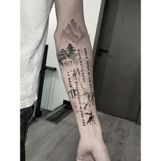 假刺青貼紙紋身【山水書法】草本紋身貼 國風個性高顔值潮酷霸氣真實花臂持久防水, 1個, 抱抱小熊X462 1張,草本紋身貼【保持兩周左右】