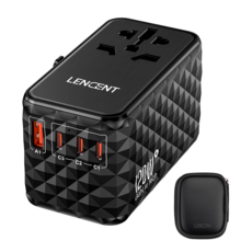 렌센트 PD120W 초고속 4포트(1 QC3.0+3 PD3.0) 전세계 해외여행용 멀티 플러그 어댑터 블랙 PA055B-120W, 1개