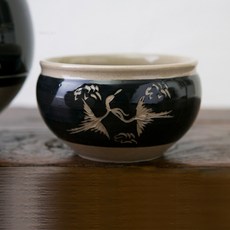 [형제주방] 이천도자기 자연옹기 동동주 방구리 1500ml 항아리 그릇 막걸리잔 식혜 사발 전통주, 1개, 11. 분청 상감 운학 동동주잔 - 블랙