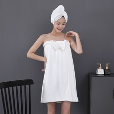 리본 샤워가운 빨리마르는 헤어타올, 화이트, 1세트