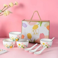 陶瓷餐具禮盒 碗勺套裝 伴手禮 高顏值花樣設計 公司贈品 喬遷禮, 1個, 鬱見美好4碗4勺（禮盒包裝）