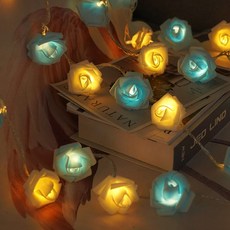 장미꽃 스트링 웨딩 가랜드 생일 분위기 파티 홈 기념일 축제 장식, 1개, 1. Blue White A. 3M 20LED