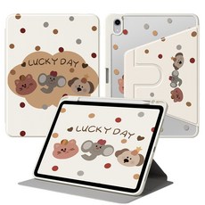 DUNNO 360도 회전 가능 펜슬수납 아크릴 아이패드 케이스, 1개, 7-Lucky Dots